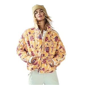 FP FREE PEOPLE MOVEMENT Floral Printed Pippa Packable Puffer Jacket Yellow Red S